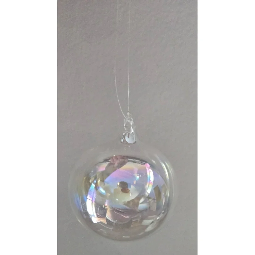 3 Clear Iridescent Glass Christmas Ornaments Vintage Style Round Ball Decor